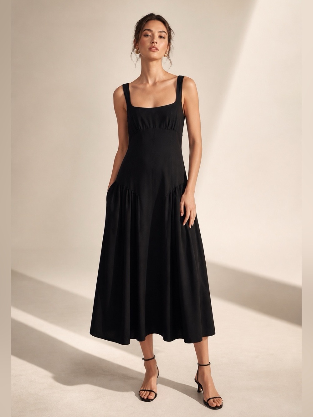 Topshop Black Square-Neck Maxi Dress